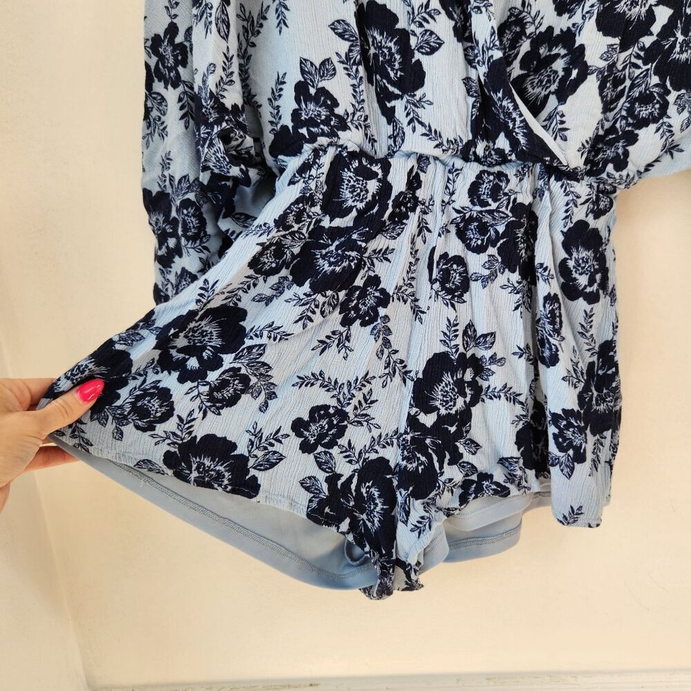 Altar'd State Blue Floral Romper Long Sleeve Boho Bohemian Shorts Women's S - Picture 4 of 8